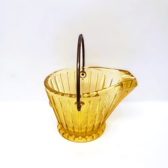 Vtg Continental Can Yellow Glass Coal Bucket Scuttle Personal Ashtray Creamer - Picture 1 of 7